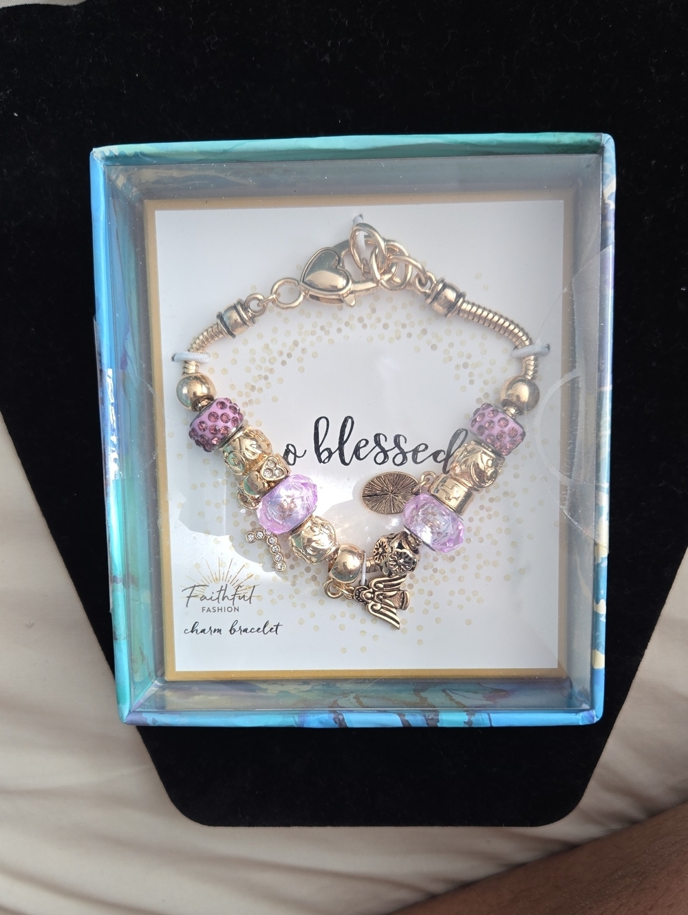 Blessed Gold Charm Bracelet with  Lavender Accents